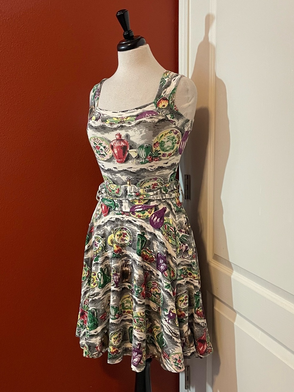Effie’s Heart Women’s Fit & Flare Sleeveless Retro Farmers Market Belted Dress